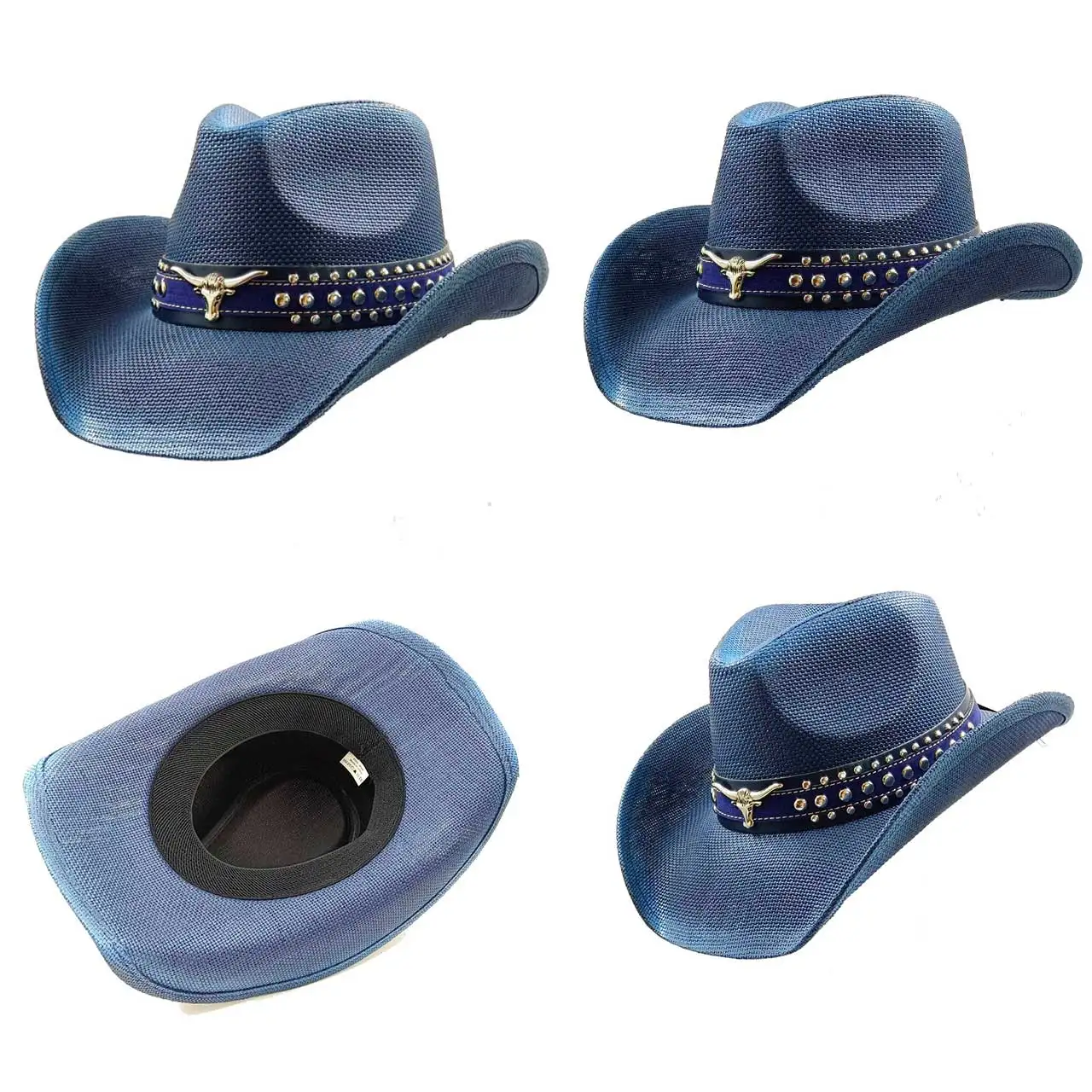

Navy blue western cowboy straw hat woven cardboard jazz hat summer beach sun hat cowboy hat sombrero