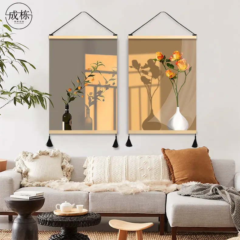 

Summer Sunset Floral Tapestry Wall Hanging, Illustrated Bouquet Art for Sofa Background Dining Room Bedroom House Decor