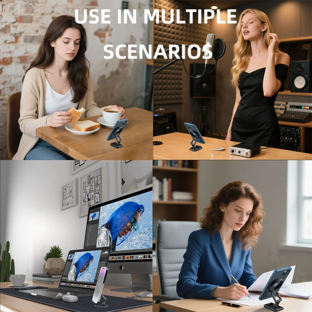 Podwójny magnetyczny uchwyt na telefon Biurkowy magnetyczny statyw Uchwyt na telefon 1/4'' i ARCA-Swiss Gym Mount do iPhone'a Android Stojak samochodowy/lotniczy