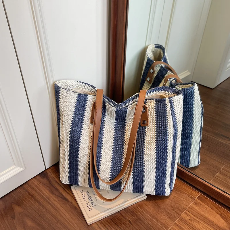 Shoulder Bag Classic Straw Woven Bag Multi Compartment Bag Versatile For Beach Daily Use Shopping