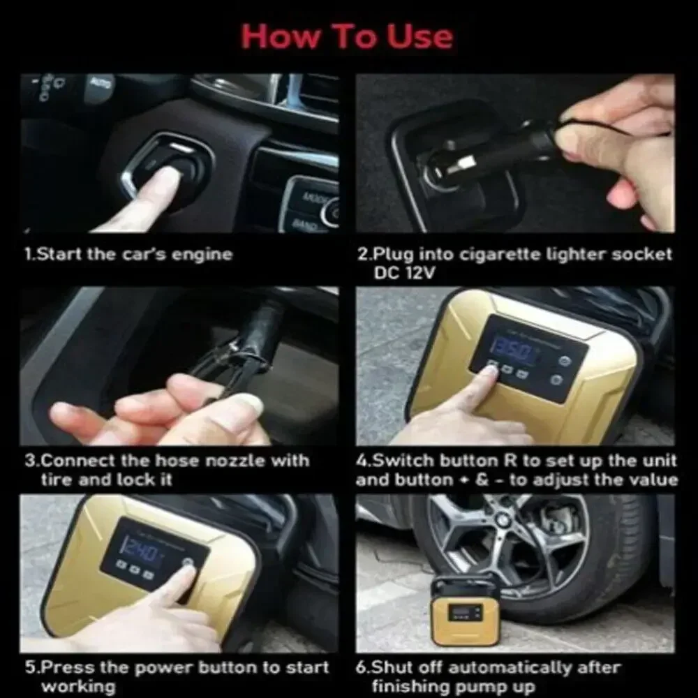 12 فولت سيارة كهربائية منفاخ لإطارات السيارة 150PSI مضخة ضاغط الهواء المحمولة شاشة ديجيتال منفاخ لإطارات السيارة مع الإضاءة في حالات الطوارئ