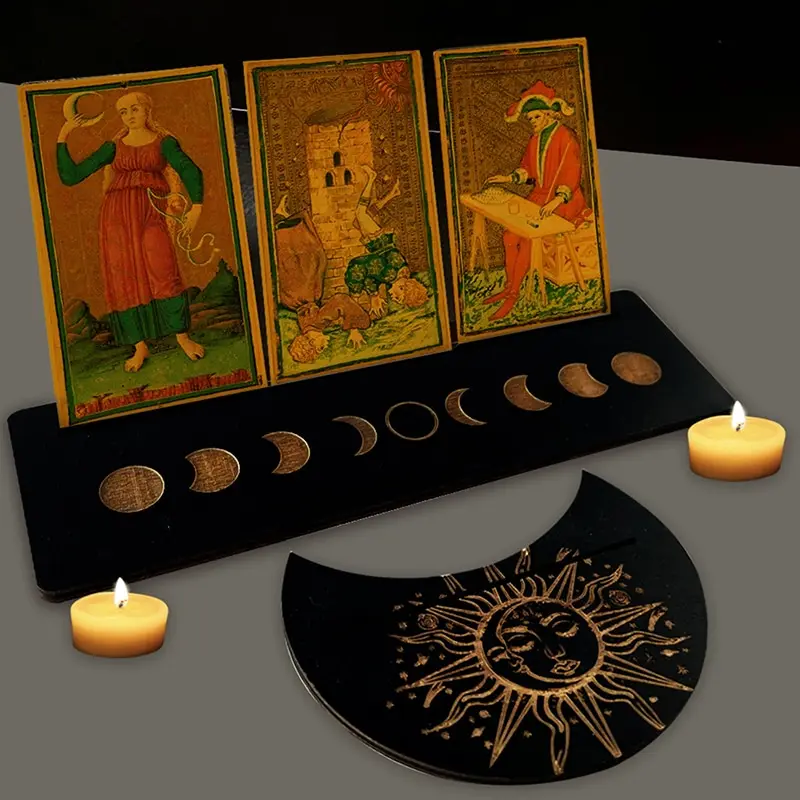 Holz ständer für Tarot Mondform Rechteck Karte ein Set Altar Stand Holz Display Hexe Weissagung interessante Test werkzeuge Dekor