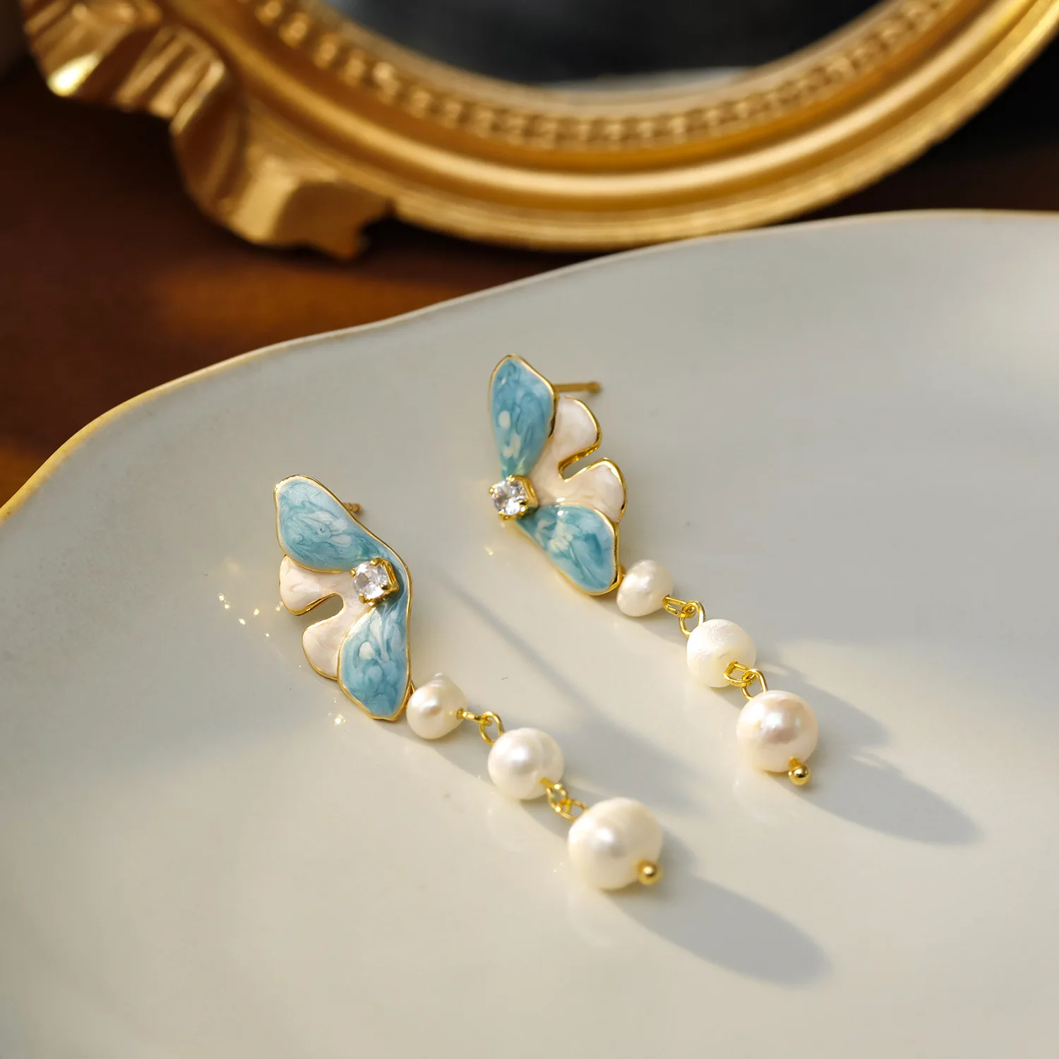 

Butterfly Drip Oil Blue Long Tassel Earrings with Unique Matching Qipao Earrings Elegant and Immortal Jewelry