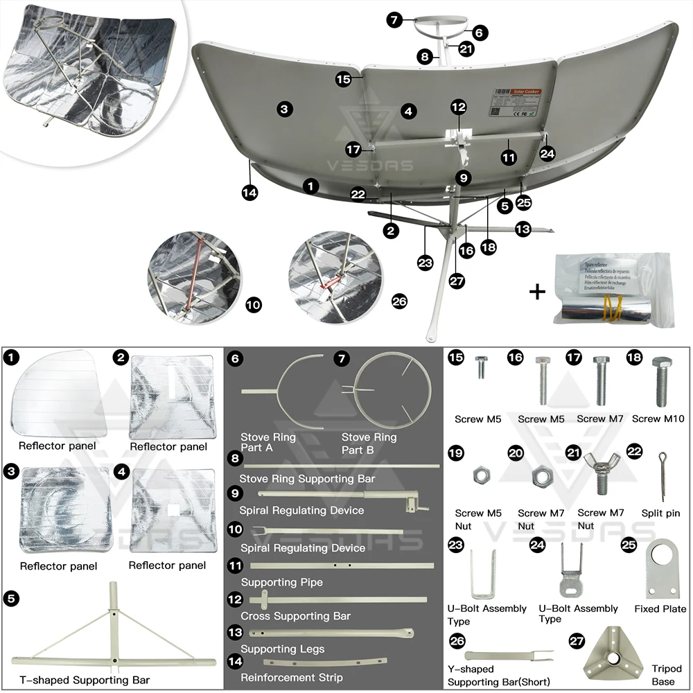 2300W Portable Solar Cooker, 6 Camping Water Heaters Reflecting, Outdoor Travel Barbecue, Solar Camping Stove