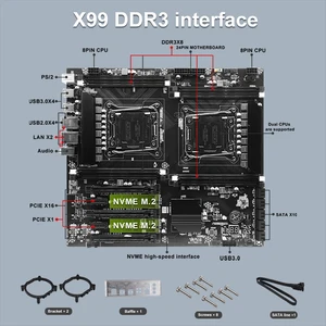 اللوحة الأم لوحدة المعالجة المركزية X99 مزدوجة المقابس ، LGA2011-3 ، 8x DDR3 ، فتحة ECC RAM ، Pciex16 ، خادم Sata3.0 ، اللوحة الأم للكمبيوتر الشخصي أفضل 6 بطاقات شبكة مبيعات x99 - رقم 6
