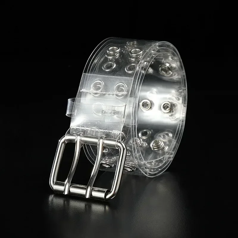 Summer Waistband Transparent Two Row PVC Belt Laser Square Pin