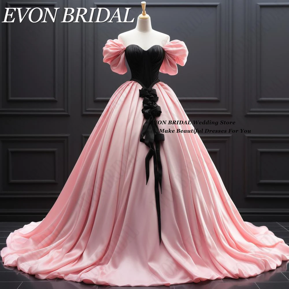 Pink And Black Quinceanera Dresses 2024 Princess Off Shoulder Sweet 15 Real Pictures Stitching Color Birthday Party Ball Gowns