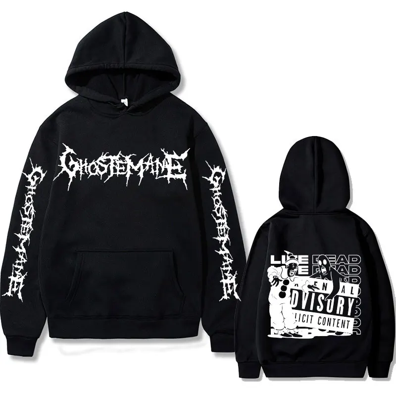 Ghostemane Double Sided Print Hoodie Men\'s Vintage Rock Loose Hoodies Men Women Fashion Casual Hip Hop Sweatshirt Man Pullover