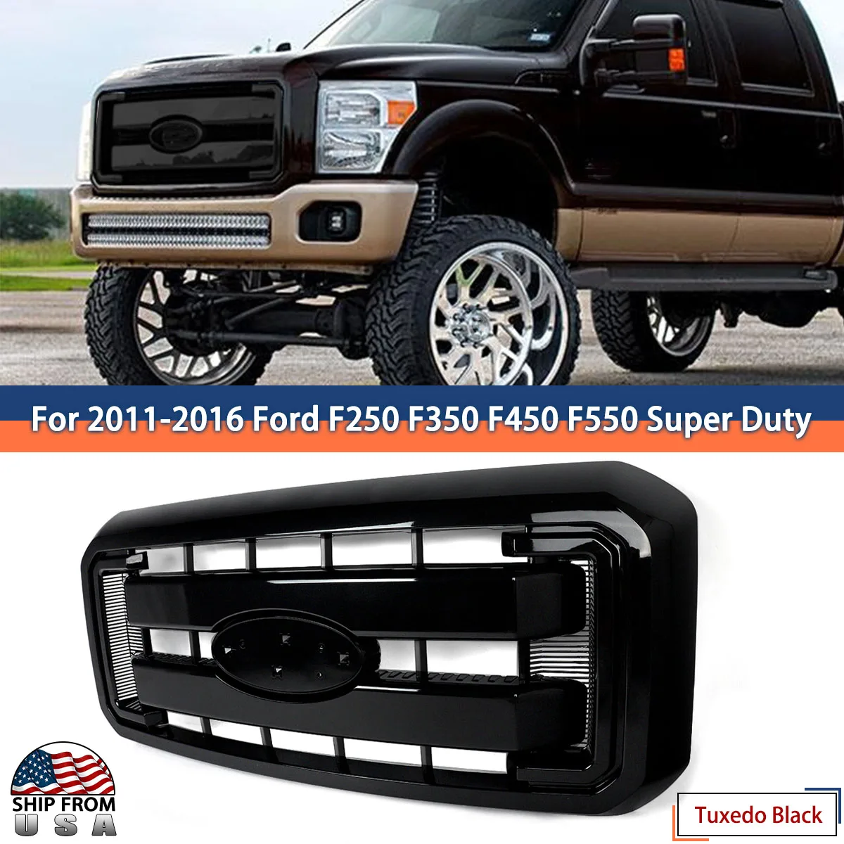 Front Grill Assembly Fit For 2011-2016 F250 F350 F450 F550 Super Duty F250 Grill Tuxedo Black UH Front Radiator Grille Magickit