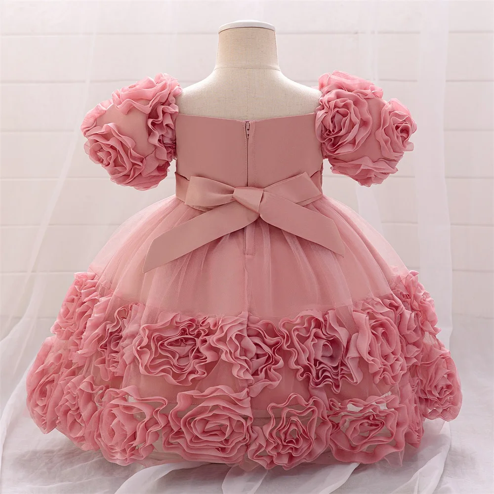 Flower Girls Dresses For Wedding Baby Girls Puff Sleeve 1st Birthday Baptism Puffy Gown Children Party Ceremony Luxury Dress