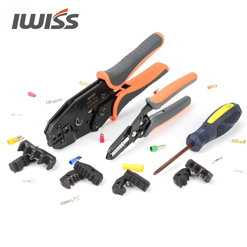 IWISS Crimping Plier Kit Wire Stripper Cable Cutters Suitable for Non-Insulated&Insulated Cable End-Sleeves Terminals Clamp Tool