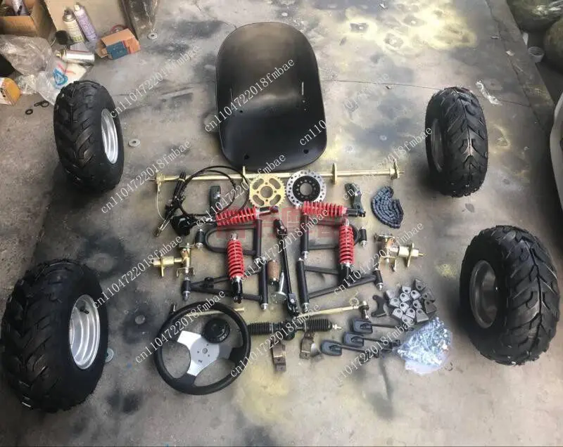 Homemade four-wheel front and rear suspension steering wheel steering 1 meter rear axle 6/7/8 inch tire modified kart