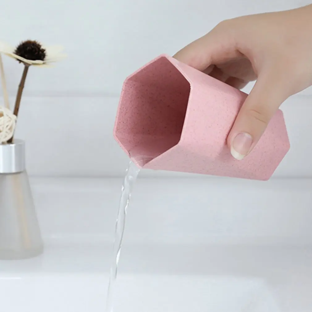 New 1pc Creative Simple Nordic Toothbrush Cup Household Geometric Rhombus Washing Cup Couple Brushing Wheat Straw Rhombus Cup