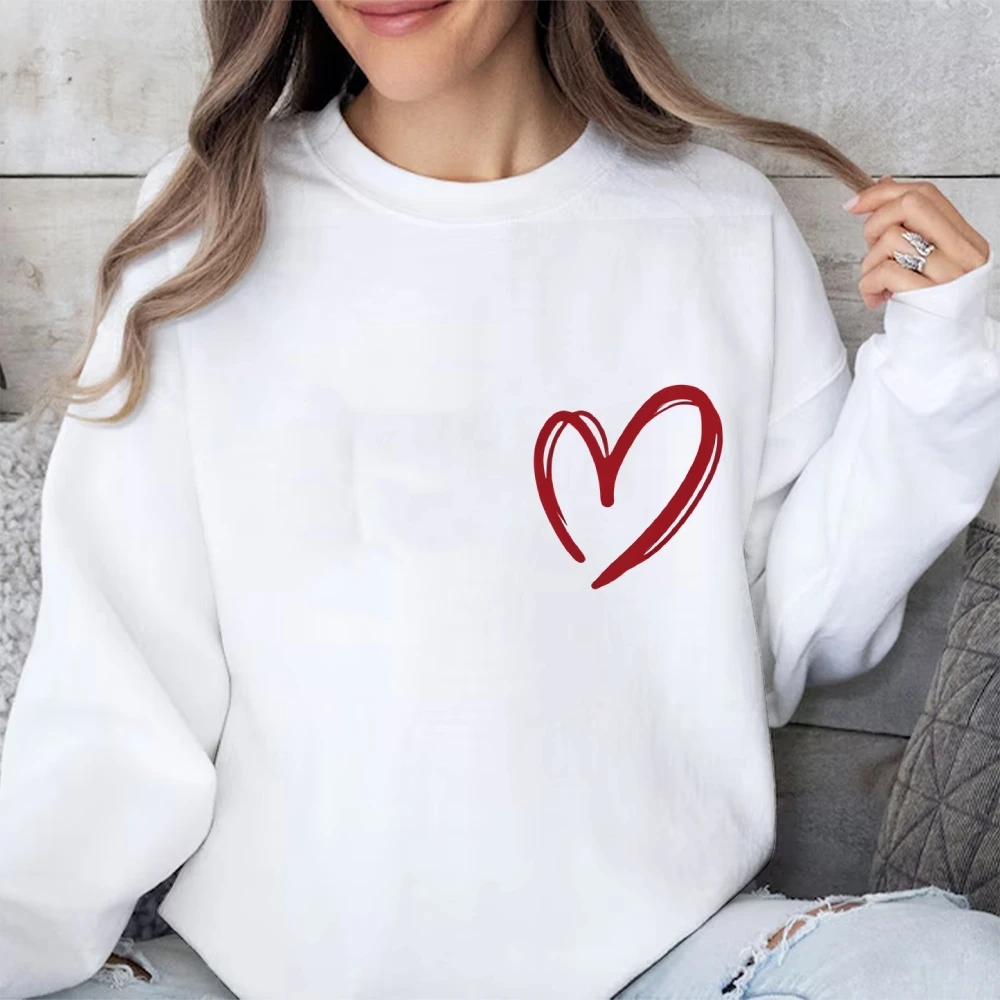 Red Heart Graphic Sweatshirt Minimalist Stylish Design Casual Loose Long Sleeved Comfortable Cute Simple Fashionable Cloth Tops