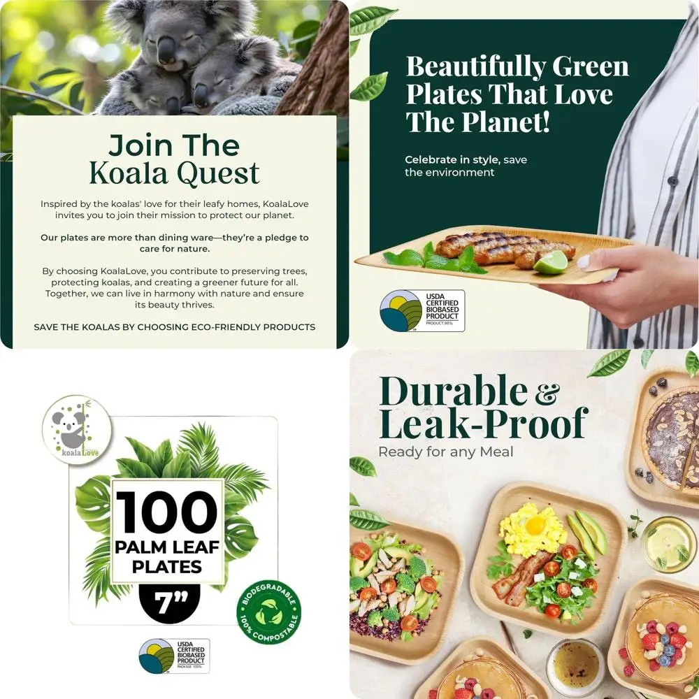 

Elegant 7 Bamboo Square Plates, 100-Pack Disposable for Parties, Stronger Than Paper & Plastic by Koalalove