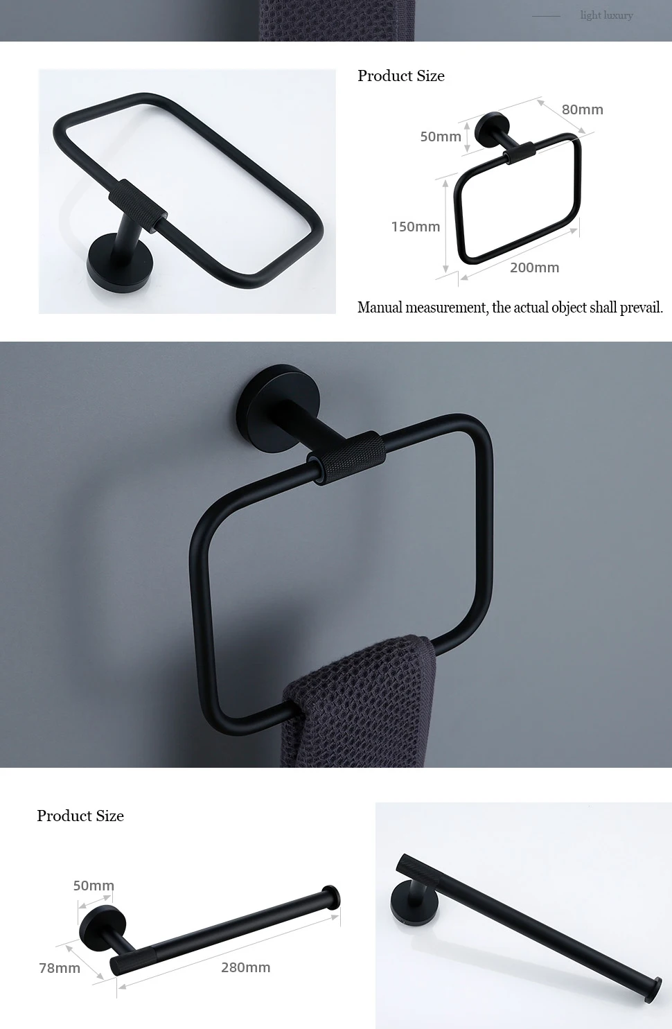 Black Bathroom Accessories Brass Knurled Kit Paper Holder Towel Rack Shelf Single Towel Holder Toilet Brush Holder Hook