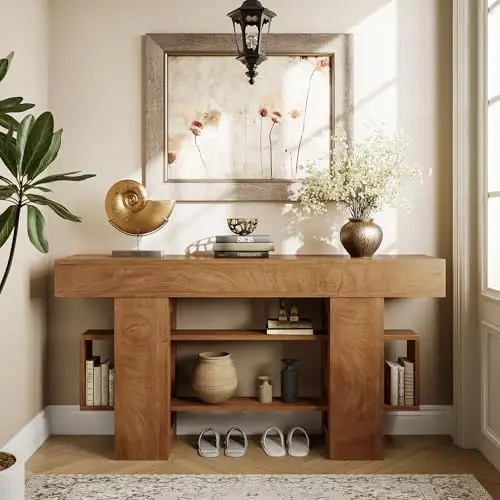63 Inches Entryway Table, Wooden Console Table with Storage, Narrow Sofa Table Behind Couch, Farmhouse Long Entry image 4