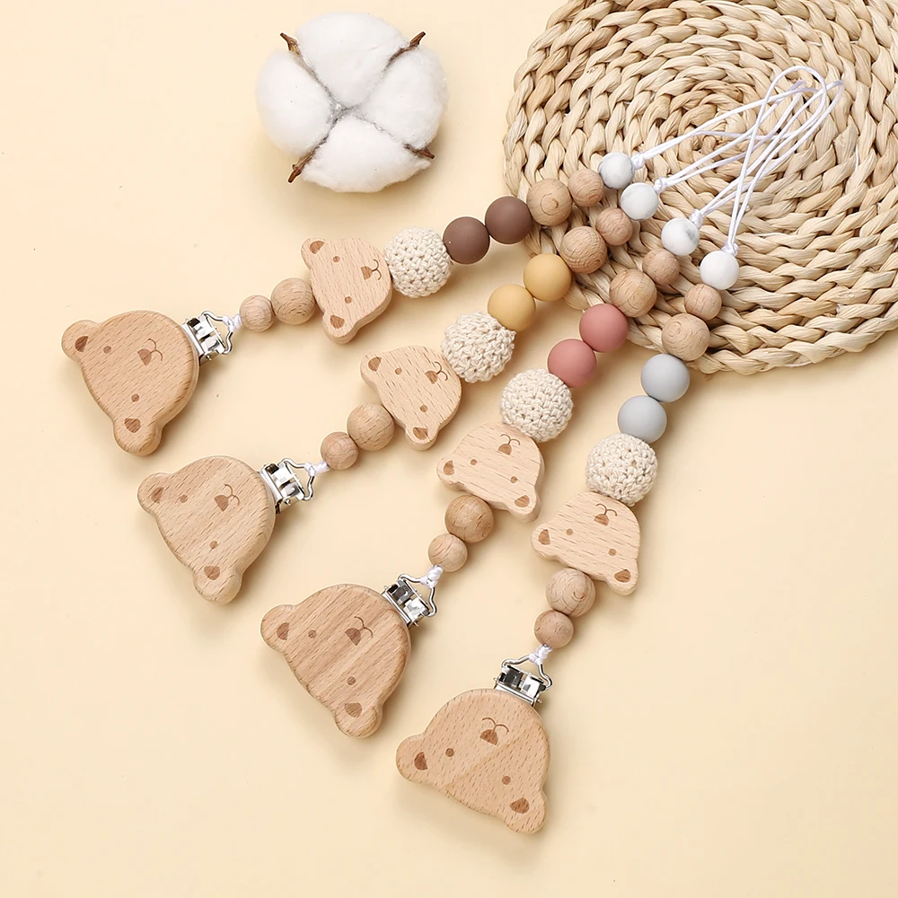 Cartoon Dier Beuken Clip Fopspeenketting Siliconen Kralen Dummy Tepelhouder Bijtring Ketting Pasgeboren Fopspeen Clips Speelgoed Cadeau