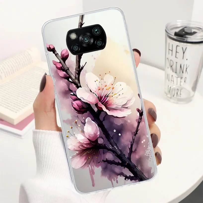 Cherry Blossom Tree Coque Phone Case For Xiaomi Poco X6 X5 X3 Nfc X4 Gt F6 F5 Pro F4 F3 F2 F1 M5s M4 M3 5G Soft Cover M2 X3 Nfc 