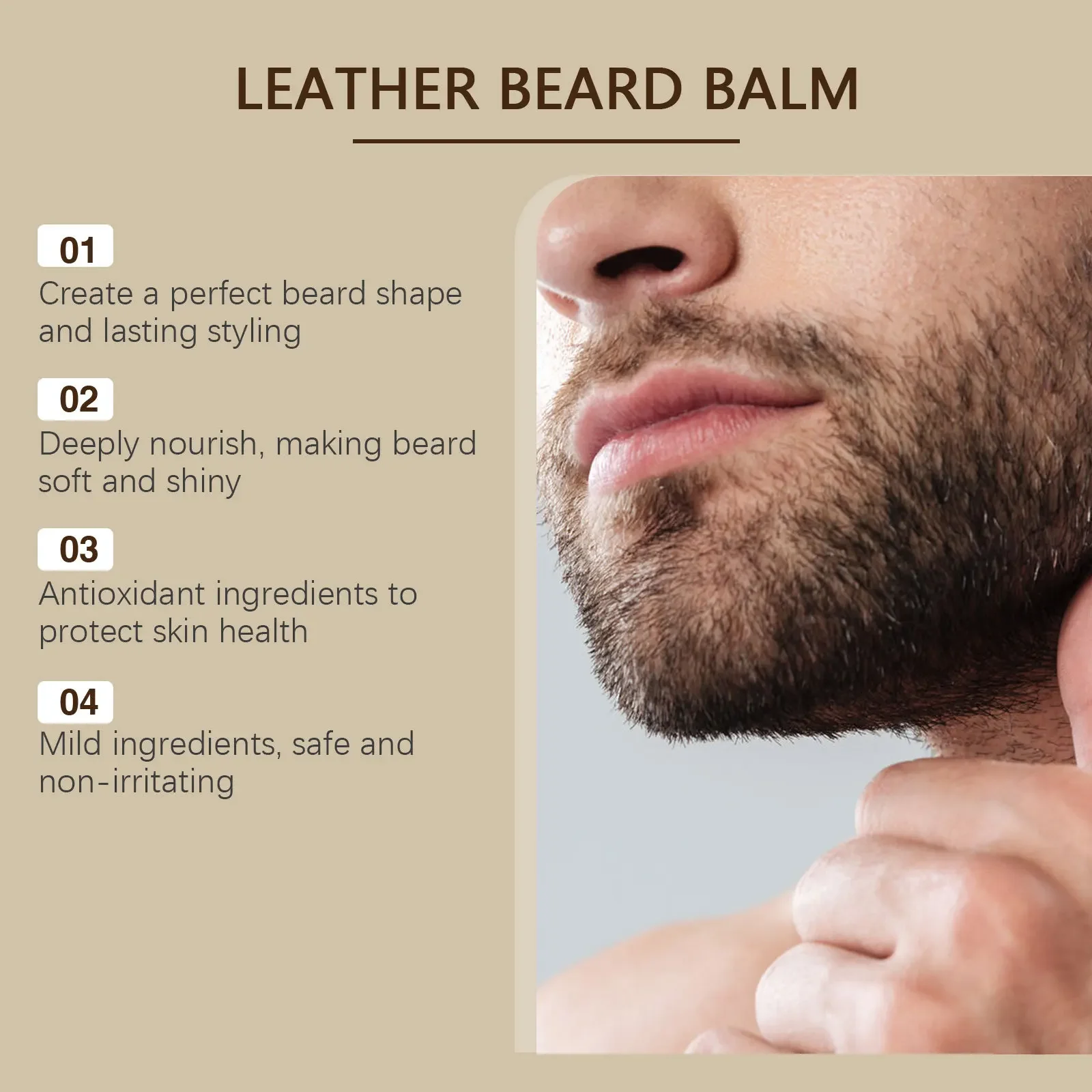 EAST MOON Leather Beard Care Wax Nourishing Moisturizing Repair Frizzy Moisturizing Men's Beard Care Wax Beard Balm for Men