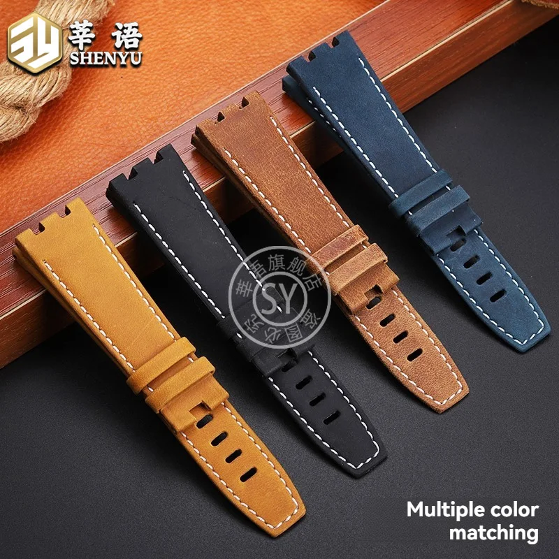 Shenyu Retro Vintage Style Leather Watch Band For Maurice Lacroix AIKON AI6058 43mm Copper Dual Quick Release End Links strap