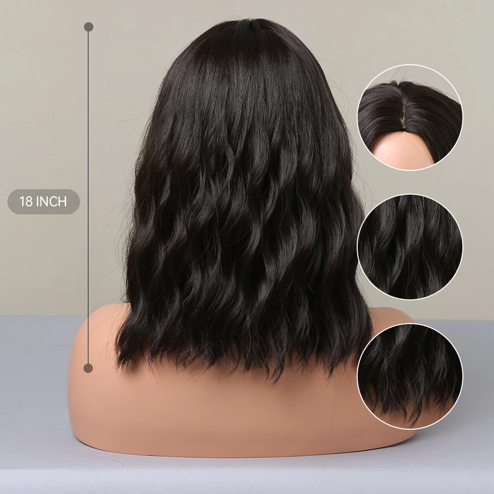 Shoulder Long Black Brown Wig Middle Part Bobo Short Wavy Wigs for Women Cosplay Daily Use Natural Heat Resistant Fibre Hair