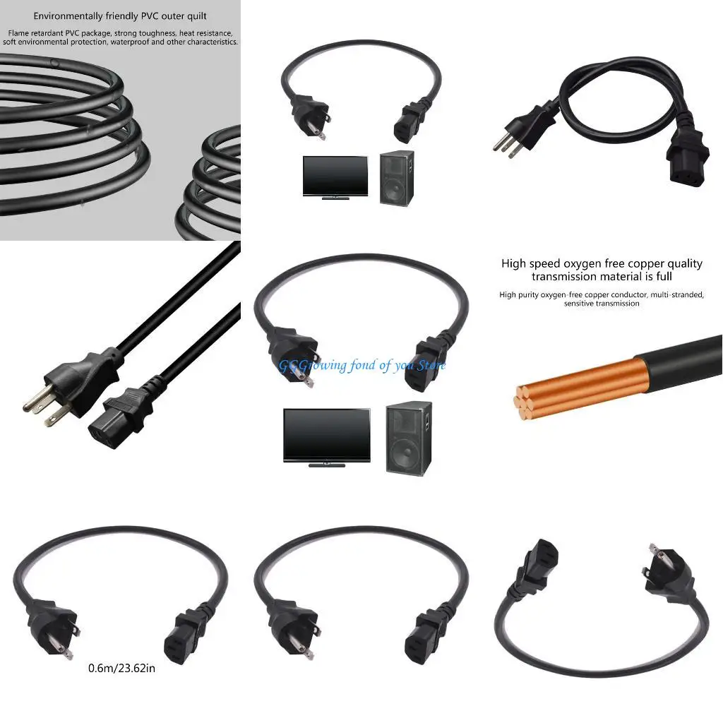 

H9EB 0.6m Length 3Pin US Standard Nema 6-15P to IEC320 C13 Power Cable Cord for PDUs Server Extension Wire Line Black