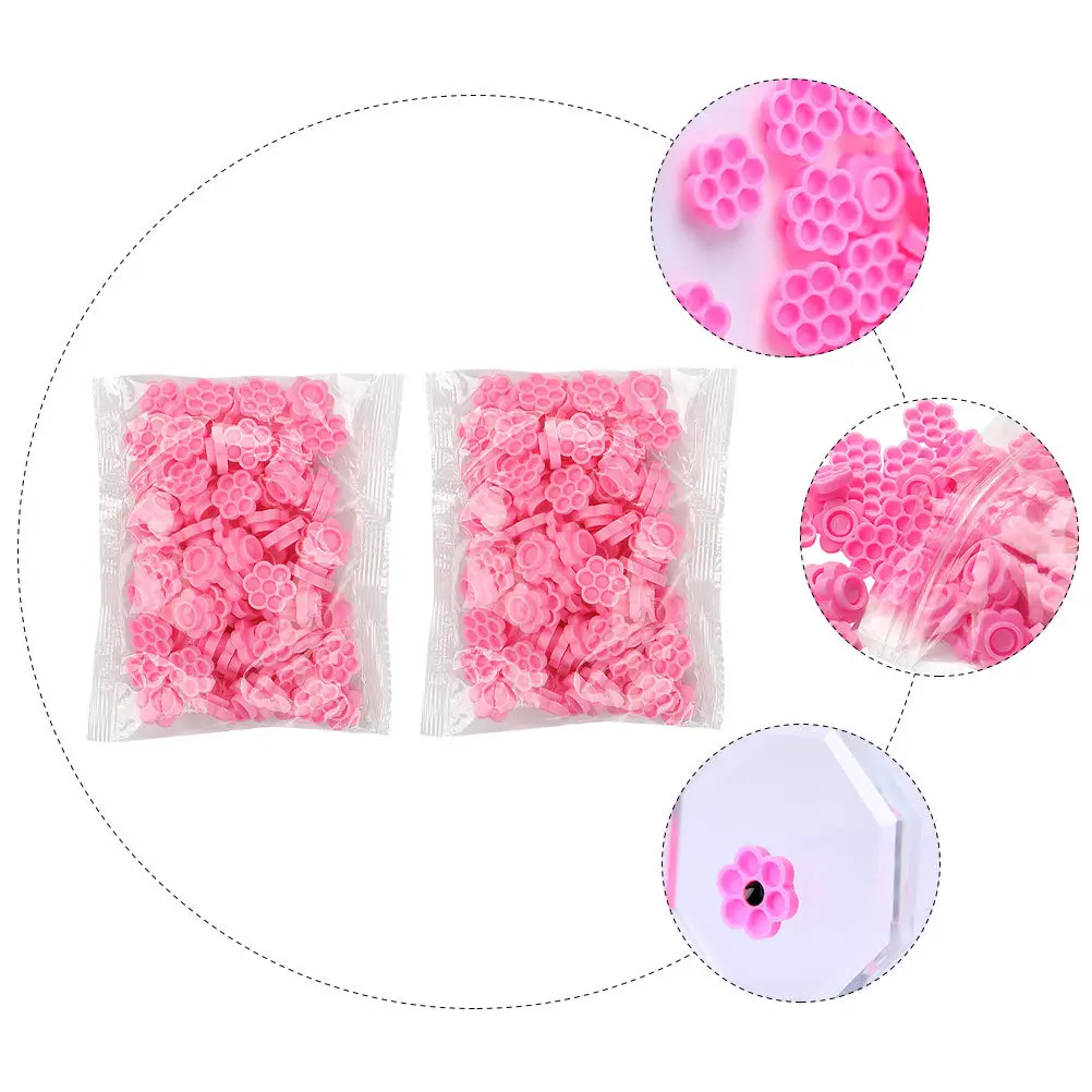 200Pcs Pfropfen Wimpern Hilfe Werkzeug Kunststoff Kleber Halter Rosa Wimpern Verlängerung Versorgung Salon Schönheit Werkzeug Falsche Wimpern Kleber Tasse
