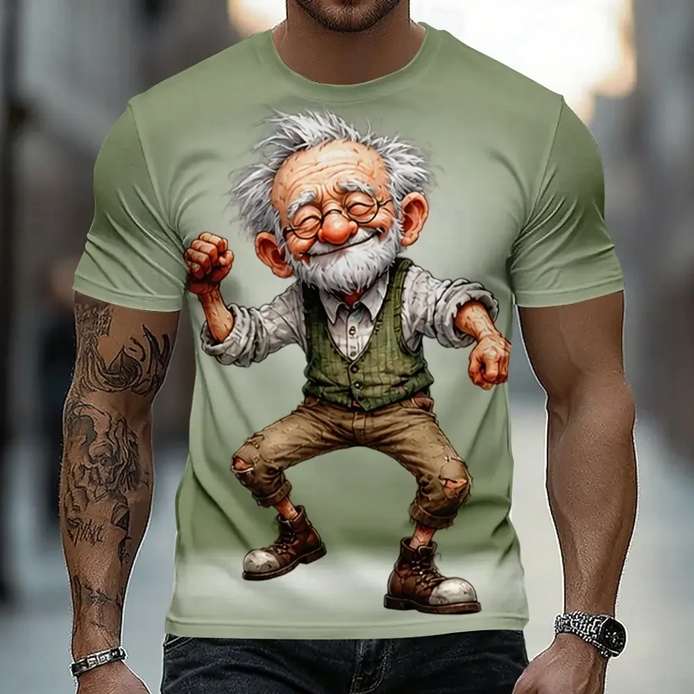 Funny Men's Old Man T Shirt Short Sleeve T Shirt 3D Print Crew Neck Shirt Exaggerated Designer Club Party T Shirts Tops