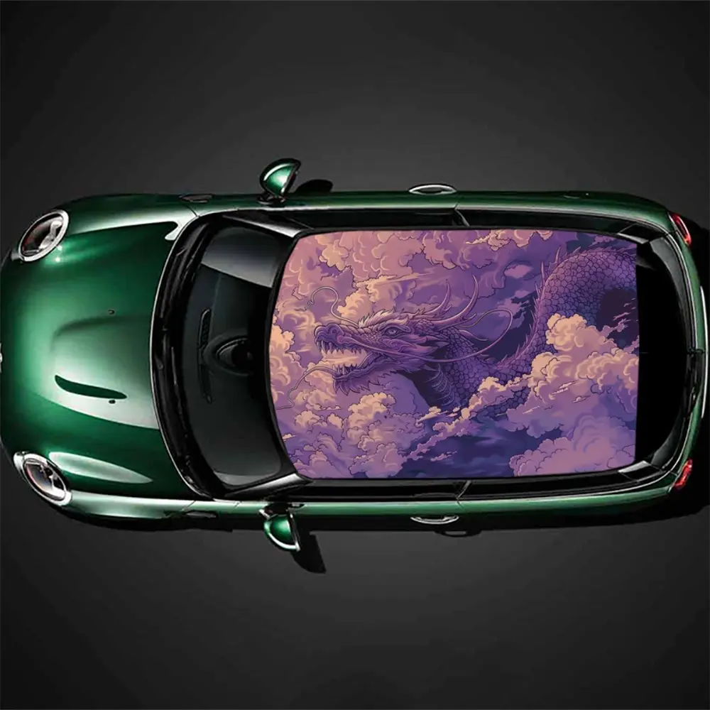 Sky Soaring Purple Dragon Car Roof Sticker Wrap Racing SUV Auto Accessories Packaging PVC Car Hood Graphic Decal Decoration