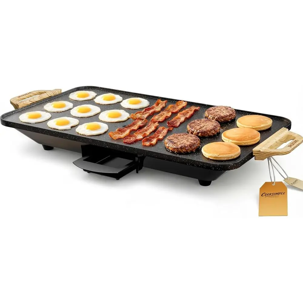 

20x12 Inch Electric Griddle with 1700W Even Heating and Granite Nonstick Surface - Ideal for Family Meals and Pancakes, Easy to