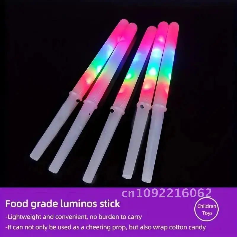 10/20/30/40/50 PCS Colorful LED Glow Sticks Cotton Candy Cones Marshmallows LED Glowing Props Tubes Reusable Sticks Party Light