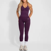 Conjunto de Yoga para mujer, Tops ajustados con cuello Halter y pantalones moldeadores, ropa deportiva de Yoga, ropa de entrenamiento para gimnasio, conjunto de mallas de cintura alta, 2 uds.