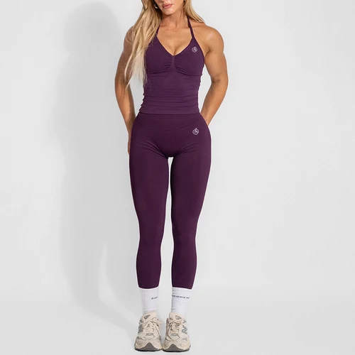 Conjunto de Yoga para mujer, Tops ajustados con cuello Halter y pantalones moldeadores, ropa deportiva de Yoga, ropa de entrenamiento para gimnasio, conjunto de mallas de cintura alta, 2 uds.