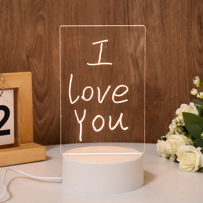 Transparent LED Lamp Acrylic Message Note Board DIY Erasable Drawing Board Bedroom Decor Night Light Birthday Kids Gift