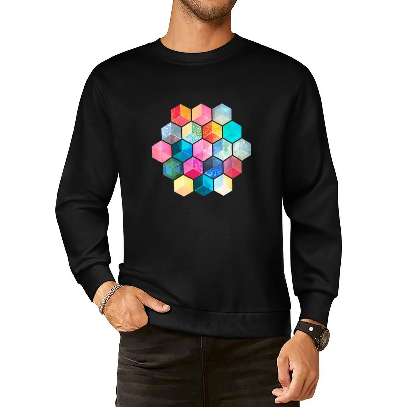 

Crystal Bohemian Honeycomb Cubes - colorful hexagon pattern Pullover Hoodie korean style clothes autumn sweatshirts men