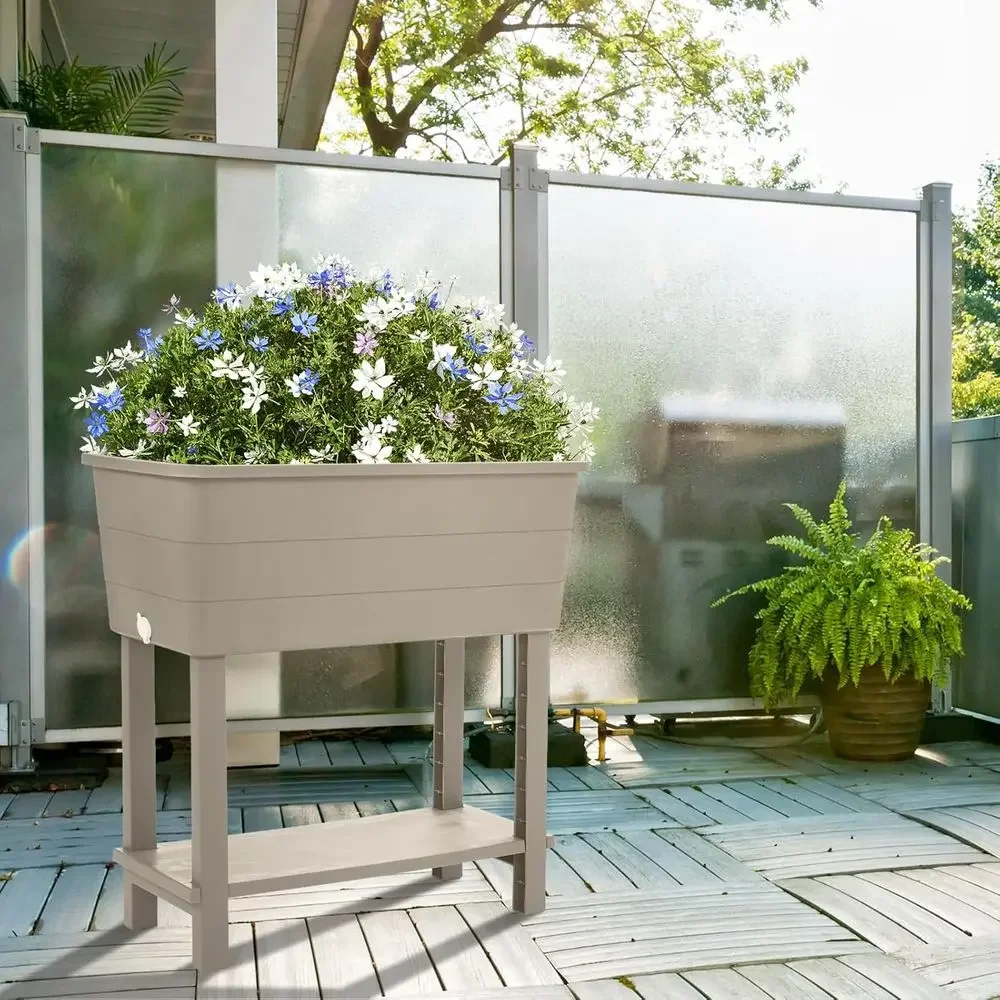Set of 3 Large 30 x 14 x 29 Raised Garden Planters with Legs, Storage Shelf, Drainage and Water Level Indicator for Outdoor Vege