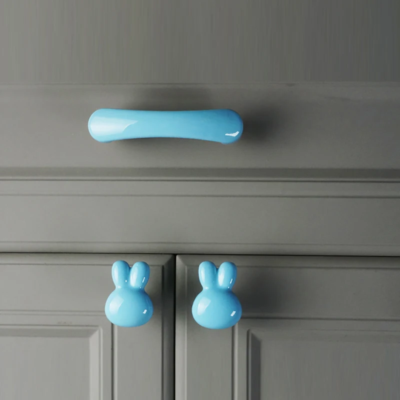 1PCS White Ceramic Brass Handle for Children's Room Cabinet Cute Cartoon Drawer Light Luxury Colorful