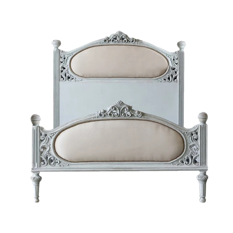 

Carved solid wood soft bag double bed model room bed