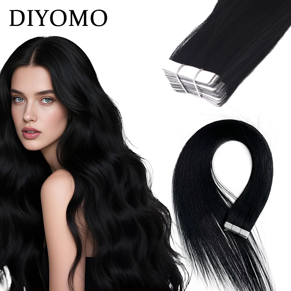 

DIYOMO Tape-in Human Hair Extensions 100% Remy Human Hair 50g Invisible for Hair Lengthening Straight Hair Women's Exclusive