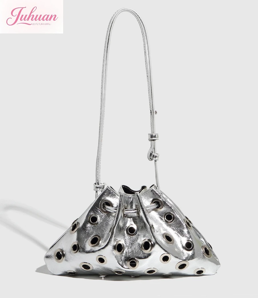 

Womens Metal Stud Y2k Punk Shoulder Bag Large Capacity Retro Hollow Handbag Drawstring Crossbody Bag Shopping Vacation Handbag