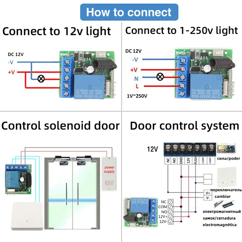 RF Módulo Receptor Sem Fio Interruptor, Relé Único, Remoto On e Off Transmissor, DC 12V, 433 MHz
