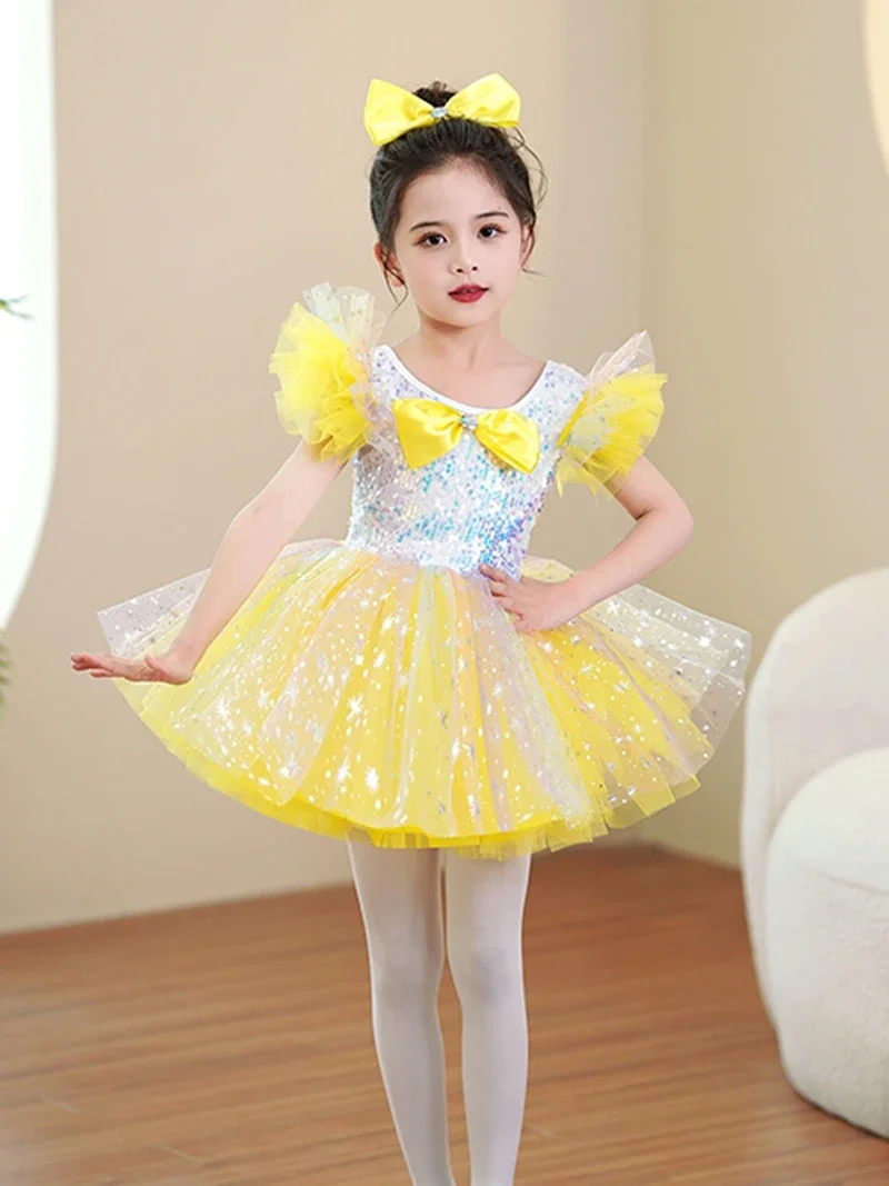 Gonna principessa sari con paillettes Costume da ballo per bambini abbigliamento da spettacolo scuola materna gonna gonfia carina vestiti da prestazione ragazze