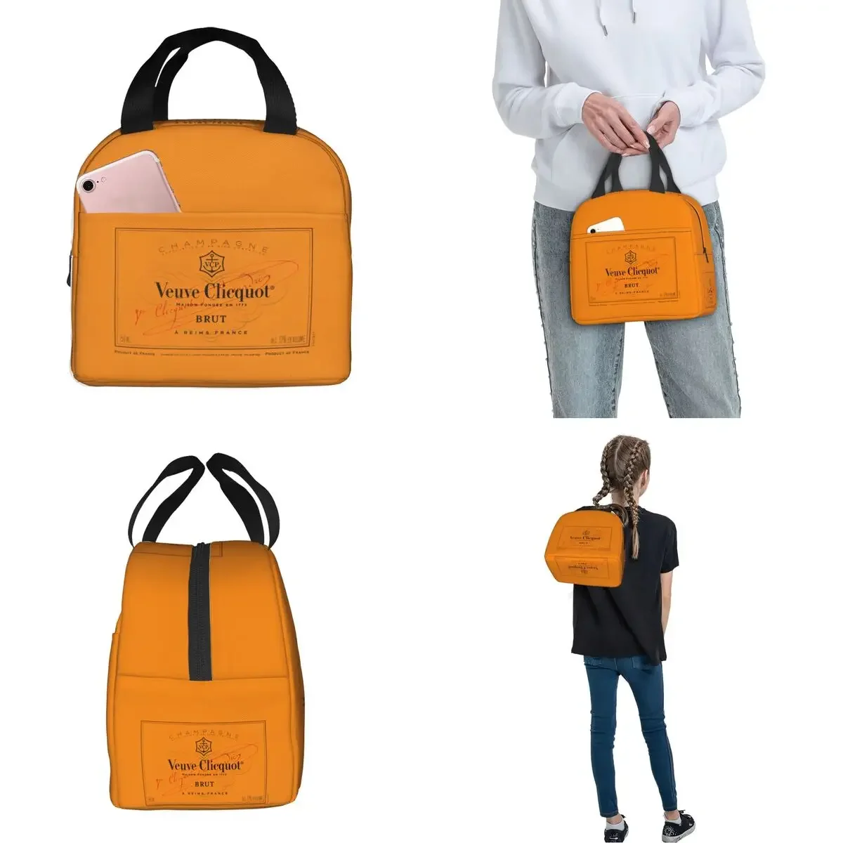 Champagne Orange Insulated Lunch Bags Thermal Bag Lunch Container Veuves Clicquots Large Tote Lunch Box Food Handbags Beach