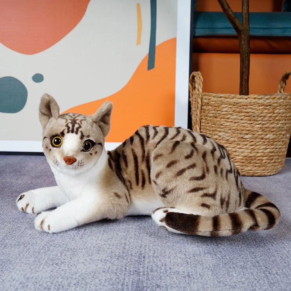 

Animal Soft Plushie Big Eyes Lying Down Cat Fluffy Stuffed Cute Animal Tabby Cat Standing Siamese Cat Pillow Children
