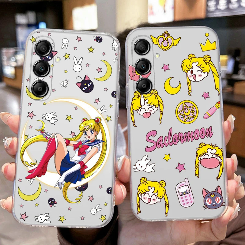 Cartoon Sailors Moons Rabbit Girl Cat for Samsung Galaxy A54 5G A34 A24 A14 M54 M34 Phone Case Anime Transparent Clear TPU Cover