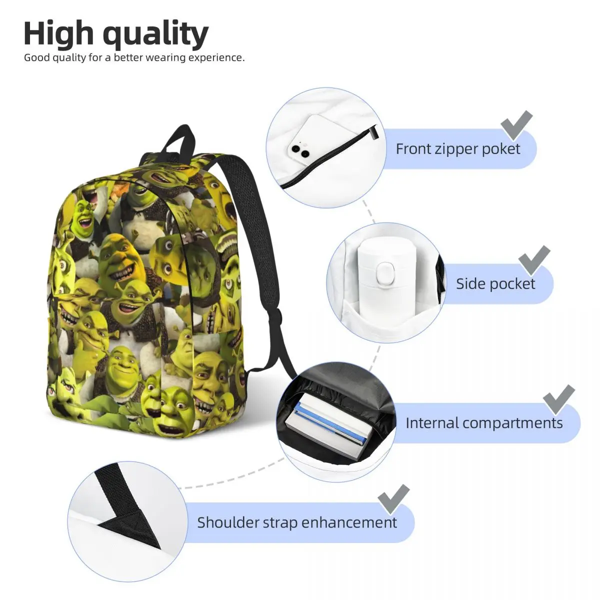 Retro Shreks Collage Backpack for Men Women Cool Student Hiking Travel Daypack Funny Movie Laptop Computer Canvas Bags Durable