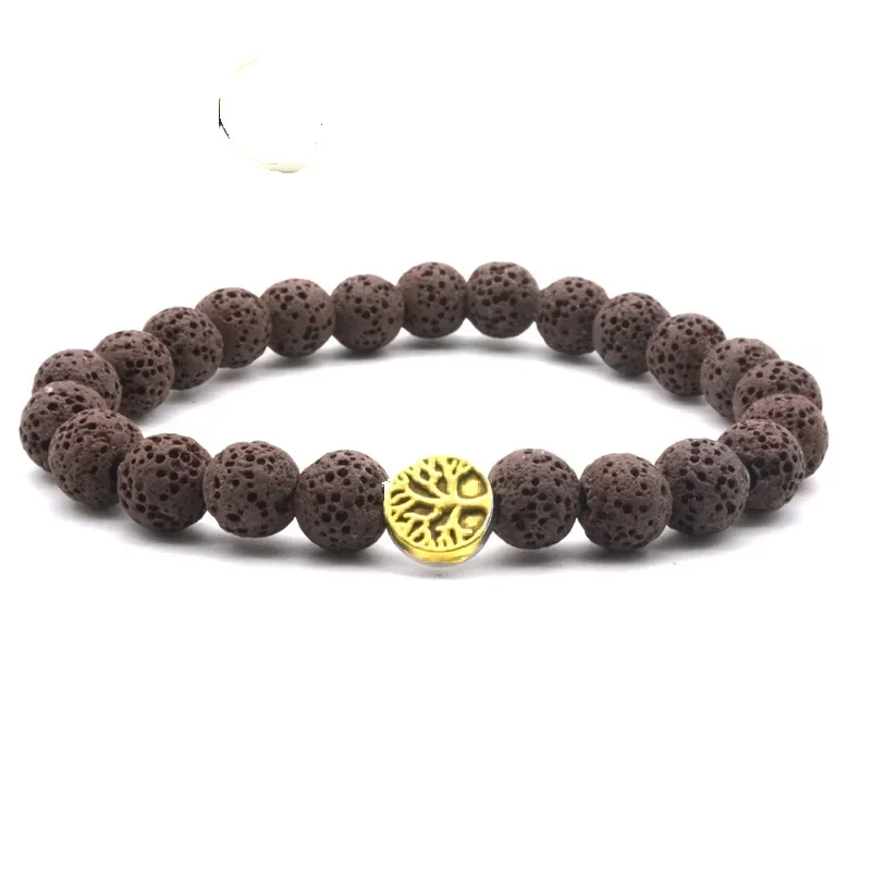 Tree of Life 8mm Colorful Black Lava Stone Beads DIY Aromatherapy Essential Oil Diffuser Bracelet Yoga Strand Jewelry