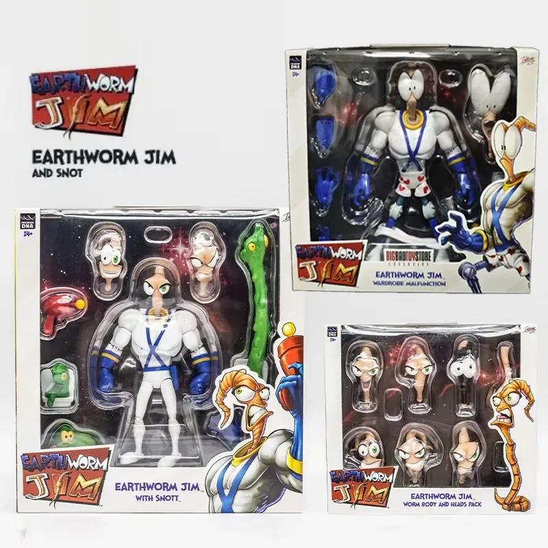 

PDNA Earthworm Jim Movable Joint Action Figure EARTHWORM JIM SNOT WORM BODY AND JIM HEADS PACK Figure Model Collect Ornaments