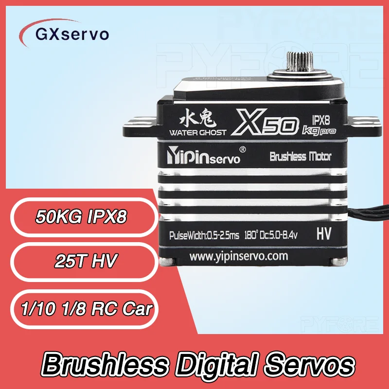 

GX Yipin X50 PRO-50KG 25T HV IPX8 Waterproof Brushless Digital Servos for 1/10 1/8 RC Cars Crawler Buggy Model Car Accessories,
